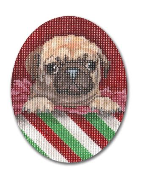 WB-XO 05 Christmas Pug 4x5 Oval  18 Mesh Will Bullas