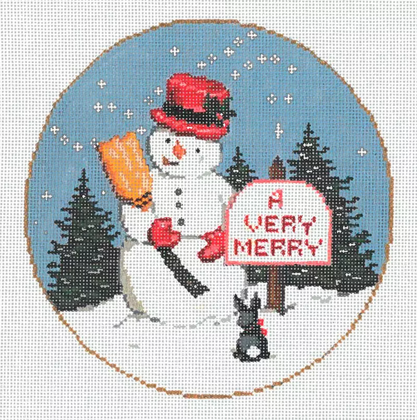 Very Merry Snowman  6.5″ Diameter 18 Mesh Once In A Blue Moon By Sandra Gilmore 18-1194