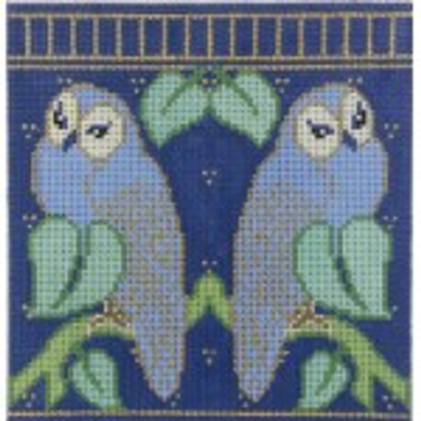 Wg12123 Charles' Blue Owls EGC Eye Glass Case 7" Square 13 ct  Whimsy And Grace