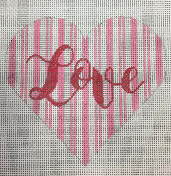 APVA05 Love Heart with stripes 18 mesh 4.5” round  A Poore Girl Paints