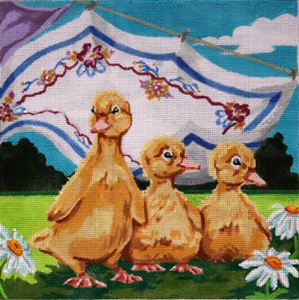 KL131 Duckings at clothesline 9 x 9 18 Mesh KAMALA