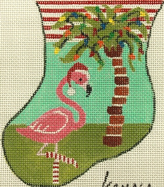 KL1117-1   5" Mini FLAMINGO WITH PALM TREE MINI STOCKING 18 Mesh KAMALA