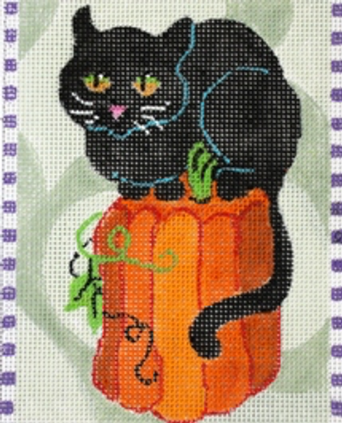 KL451 BLACK CAT PERCHES ON PUMPKIN 4 x 5 18 Mesh KAMALA