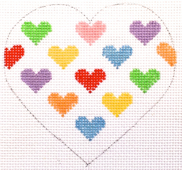 HB-150 Heart - Mini Hearts 3 1⁄2 x 3 1⁄2 18 Mesh Stitch Guide included Hummingbird Designs