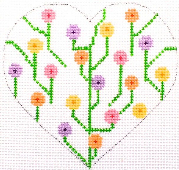 HB-153 Heart - Flowers 3 1⁄2 x 3 1⁄2 18 Mesh Stitch Guide included Hummingbird Designs