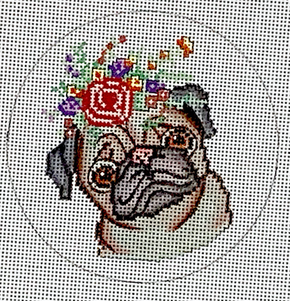 JA-05 Confused Pug 4" Round 18 Mesh JANET WHITE