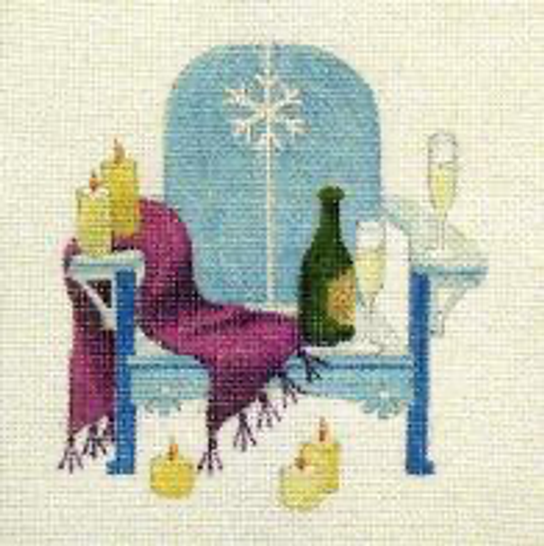 1701 Jan Cozy New Year 7 x 7 18 Mesh Adirondack Jane Nichols Needlepoint