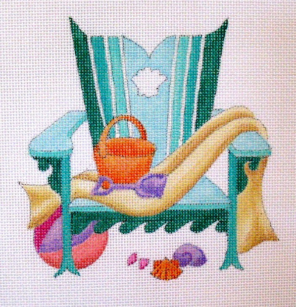 1707 July Beach Time 7 x 7 18 Mesh Adirondack Jane Nichols Needlepoint