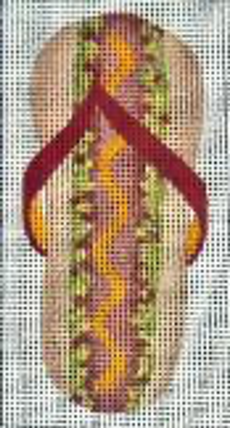 E877 Hot Dog 3 x 6 on #13 Mesh Jane Nichols Needlepoint
