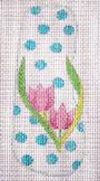 E890 Tulip/Dot Sandal Flip Flop Case 3 x 6 on #13 Mesh Jane Nichols Needlepoint