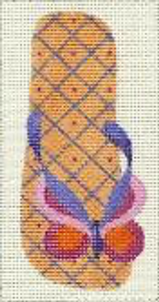 E893 Butterfly Sandal Flip Flop Case 3 x 6 on #13 Mesh Jane Nichols Needlepoint