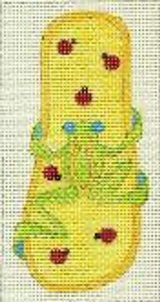 E897 Frog/Lady Bug Sandal Flip Flop Case 3 x 6 on #13 Mesh Jane Nichols Needlepoint	