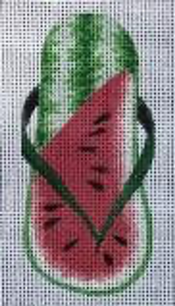 E899 Watermelon Sandal Flip Flop Case 3 x 6 on #13 Mesh Jane Nichols Needlepoint