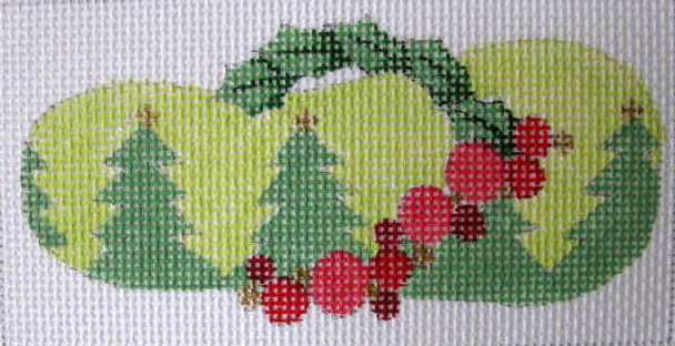 E861 Holly/Ornaments Flip Flop Case 3 x 6 on #13 Mesh Jane Nichols Needlepoint