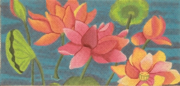 182906 LOTUS GARDEN INSERT - pinks & oranges-- 8.5 x 4 18 Mesh JULIE THOMPSON