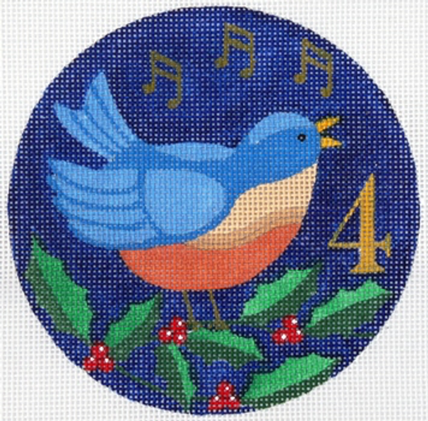 188604 4 Calling Birds 4.5" diameter 18 Mesh WITH STITCH GUIDE JULIE THOMPSON