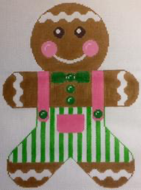 RD 047 Giant Gingerbread Boy Pink & Lime 13M 12"x9" Rachel Donley Needlepoint Designs