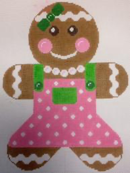 RD 048 Giant Gingerbread Girl Pink & Lime 13M 12"x9" Rachel Donley Needlepoint Designs