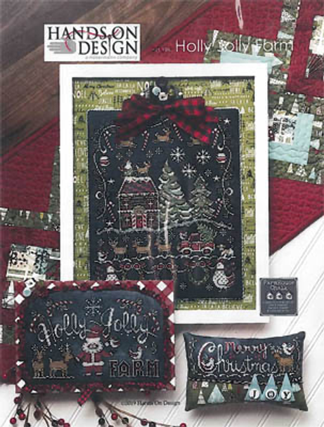 Holly Jolly Farm Sampler is 135 x 170, Sign is 124 x 74 & Small is 109 x 37 by Hands On Design 19-2827