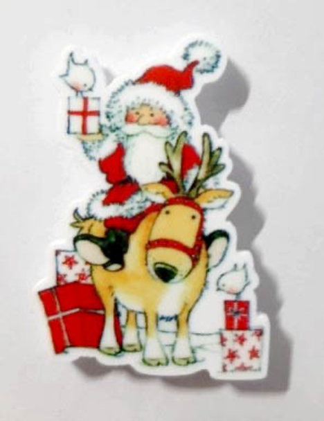 Christmas Father Arrives Magnet (Santa On Reindeer) by Les Petites Croix De Lucie 19-2833