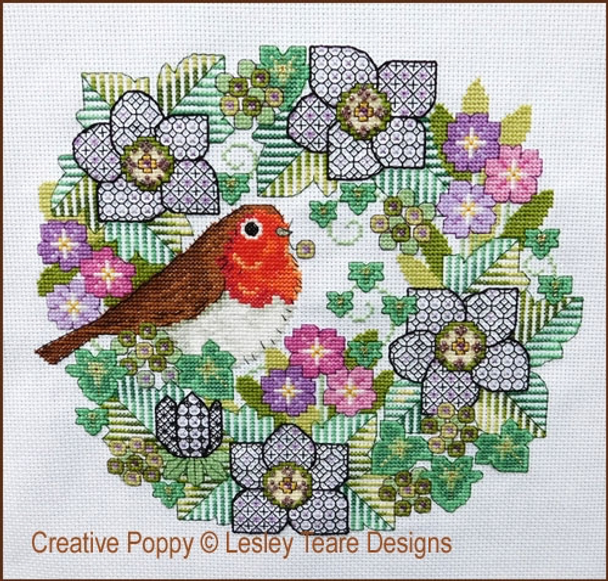 Blackwork Flowers With Robin by Lesley Teare 19-2691