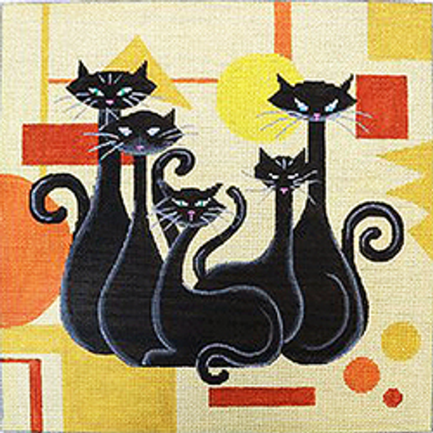 40050	HAL	Black cats on orange geometric	12 x 12	13 Mesh Patti Mann