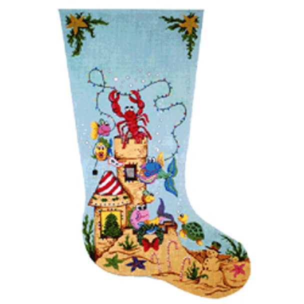 6255	SOCK	stocking, fun fish/sand castle	14 x 23	18 Mesh Patti Mann