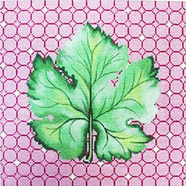 32012	PP	Botanical, Single leaf on pink ring pattern	10 x 10	13 Mesh Patti Mann