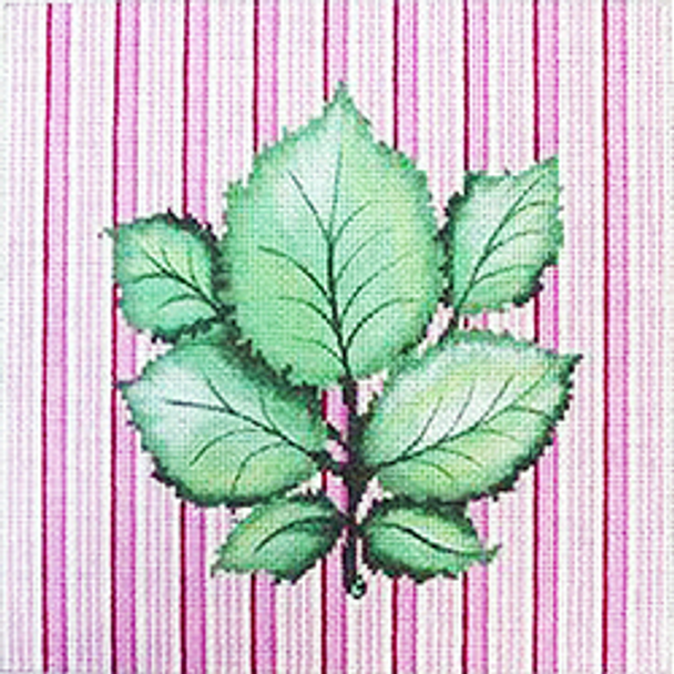 32011	PP	Botanical, Leaf cluster on pink stripe	10 x 10	13 Mesh Patti Mann