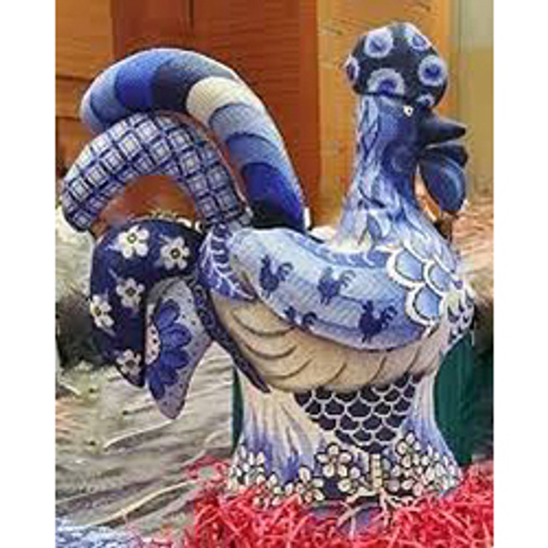 909	3-D	rooster, blue/white	14 x 14    13	Mesh  Patti Mann Shown Finished
