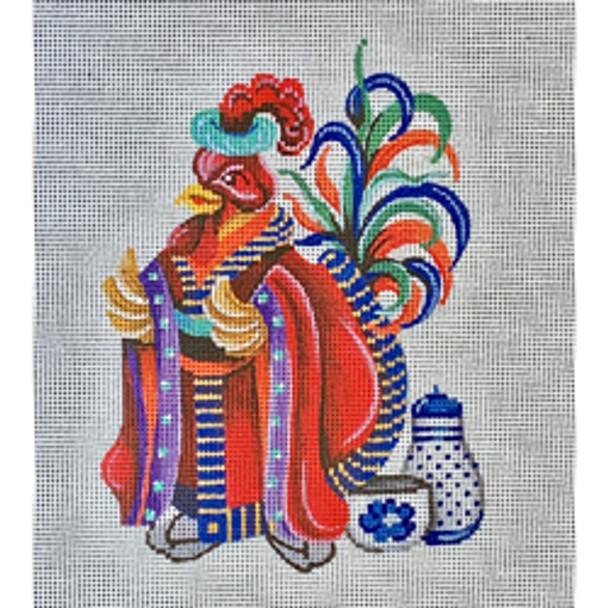 22221	CRKM	Rooster, Chinese emporer in red 05.5 x 5.5	18 Mesh  Patti Mann