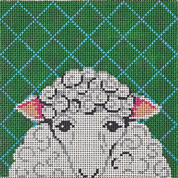 11836	MIN	white sheep face on green  06 x 06 13 Mesh  Patti Mann