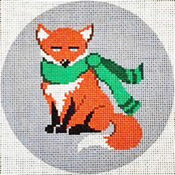 3627	CHR	ornament, sitting fox with green scarf	4.5" diam	18 Mesh  Patti Mann