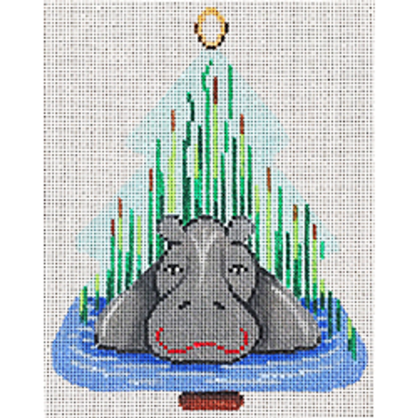 21008	CHR	ornament, hippo in water	4.5 x 06 	18 Mesh  Patti Mann