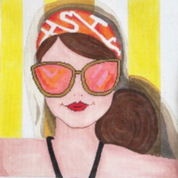 20006	RHD	Sunglass lady on yellow/white towel	10 x 10	18 Mesh  Patti Mann