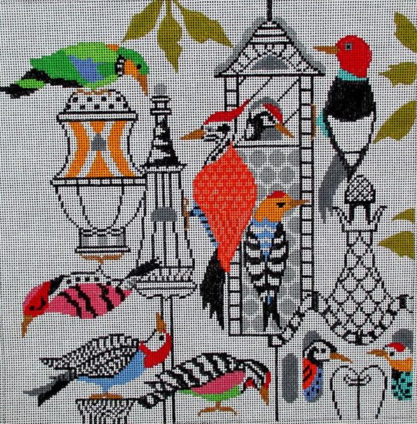 PS-18 B - Woodpecker Garden	10x10	18 Mesh Tapestry Fair PAT SCHEURICH DESIGNS