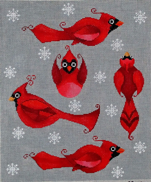 DTK5 Christmas Cardinals 10 x 11.5  18 Mesh DEBBIE TAYLOR-KERMAN