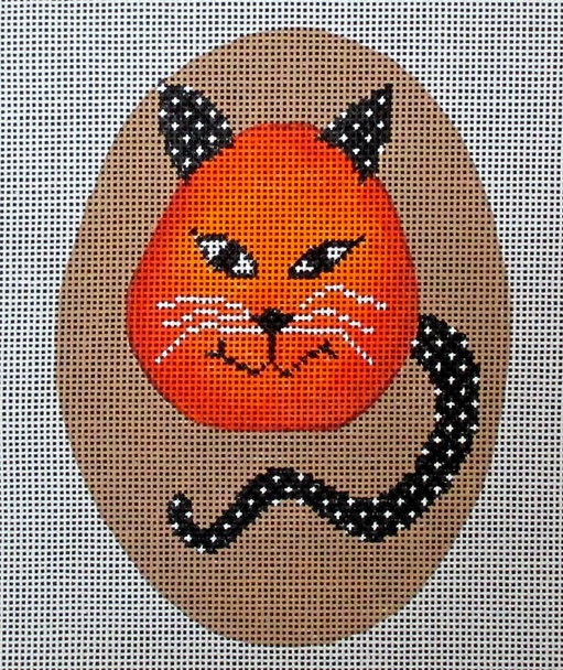 DTK-9 Cheeky Pumpkin Ornament  E - Cat 5.5 oval 	18 Mesh Tapestry Fair DEBBIE TAYLOR-KERMAN