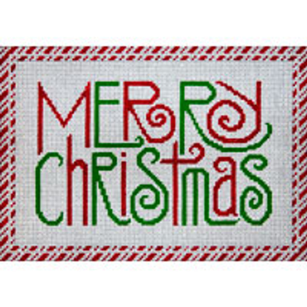 CHRISTMAS X229 Merry Christmas w/Candy Cane Border 7 x 10.5 13 Mesh JP Needlepoint