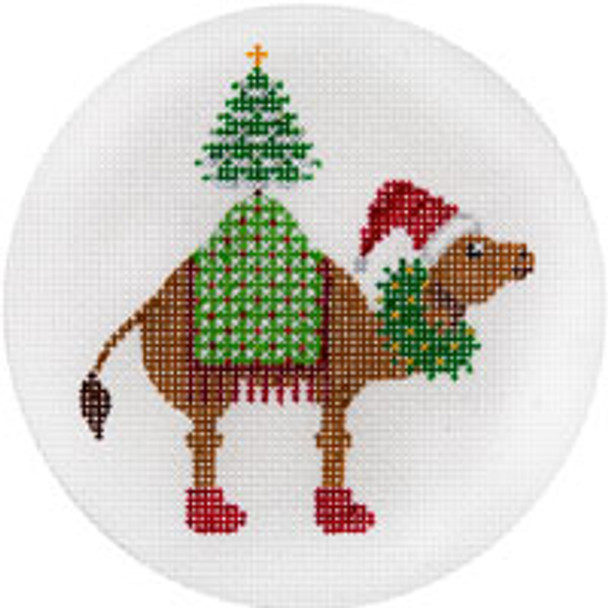 CHRISTMAS X235 Camel with Xmas Tree 4.5" diameter 18 Mesh JP Needlepoint