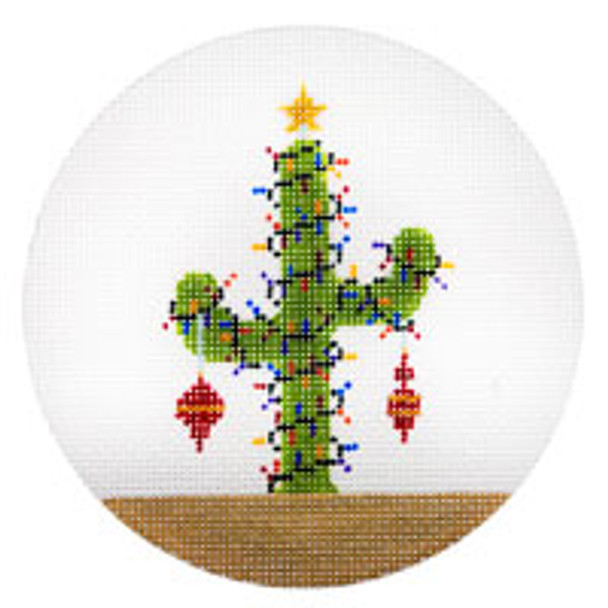 CHRISTMAS X236 Cactus & Lights 4.5" diameter 18 Mesh JP Needlepoint