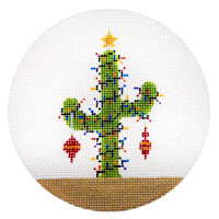 CHRISTMAS X236 Cactus & Lights 4.5" diameter 18 Mesh JP Needlepoint