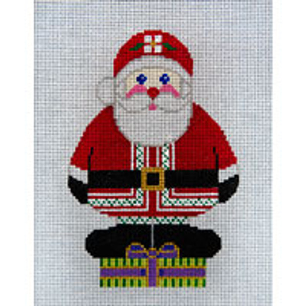 CHRISTMAS X245 Santa on Package (front)  7 x 9 13 Mesh JP Needlepoint