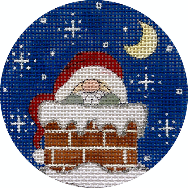 APX411 Santa in Chimney 13 mesh 4" ROUND Alice Peterson Designs