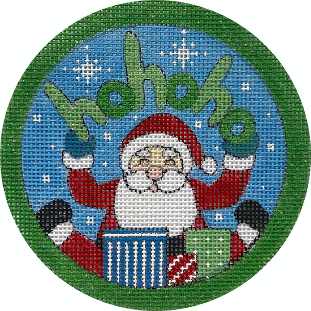 APX418 HoHoHo Santa & Gift 18 mesh 4" ROUND Alice Peterson Designs