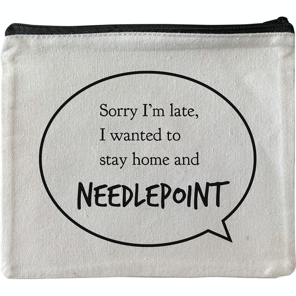 PO101 Sorry I’m Late Needlepoint cotton canvas Pouch Alice Peterson