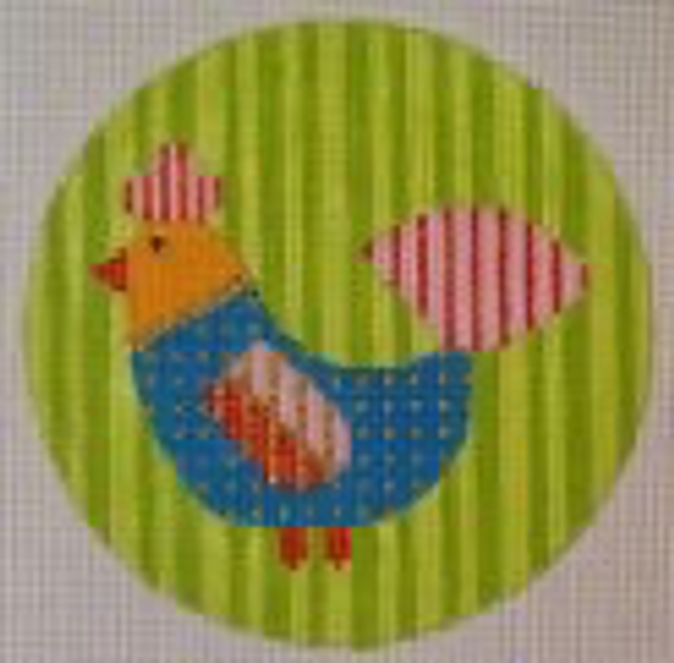 NSIT5 Teal Bird on Green Stripe Mesh 3.75 dia EyeCandy Needleart