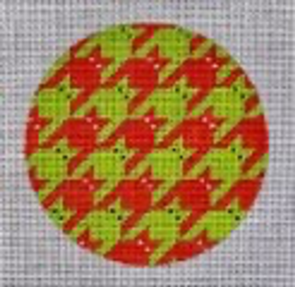 C113 Houndstooth Kitty - Round Ornament - red & green 4" dia EyeCandy Needleart