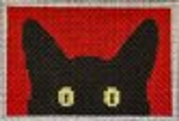 C102LT-R Peeky Kitty - 2x3 Luggage Tag, red background 2 x 3 EyeCandy Needleart