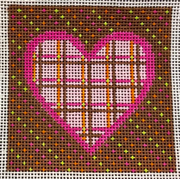 H110A Pink Plaid Heart Ornament 3x3 EyeCandy Needleart